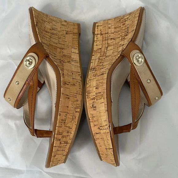 MARC FISHER OReally Platform Cork Wedge Thong Sandals 2 Tone Brown Vegan 9.5 - Picture 7 of 12